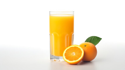 A glass of fresh orange juice isolated on a stark white background