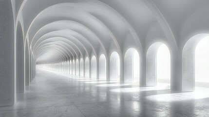 Timeless Architectural Passage: Abstract Perspective of an Old White Corridor, Blending Ancient...