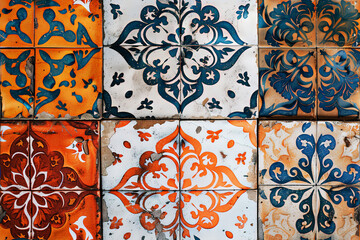 Background of handmade ceramic tiles in various colors
