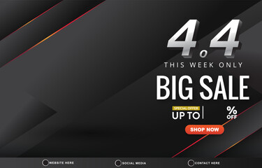 4.4 big sale discount template banner with blank space for product sale with abstract gradient black and red background design
