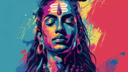 Colorful pop art style illustration of Hindu deity Shiva in vibrant abstract modern design - obrazy, fototapety, plakaty