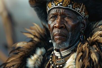 Zulu King Shaka depicted in a realistic historical African warrior portrait - obrazy, fototapety, plakaty