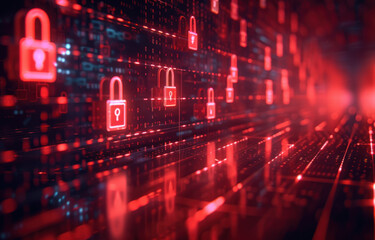 Obraz premium Locked Data Files, screen displaying a series of file icons lock symbol. Digital interface, secure and encrypted data, ethical responsibility of safeguarding personal information.