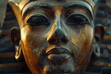 Epic portrayal of Egyptian Pharaoh Ramses II in an ancient gold statue - obrazy, fototapety, plakaty
