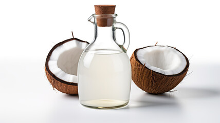Fototapeta na wymiar Coconut oil jug isolated on a pure white background