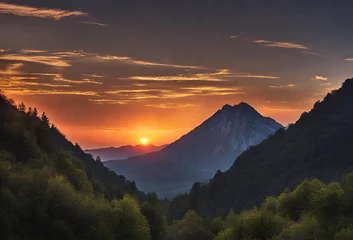 Photo sur Aluminium Matin avec brouillard sunset or sunrise in the mountains. A beautiful and natural scenery.