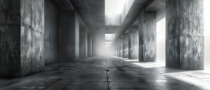 The stark contrast of light and shadow in an abandoned corridor, evoking a sense of mystery and architectural nostalgia