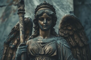 Minerva goddess sculpture symbolizes wisdom, Roman mythology, ancient art and heritage in bronze