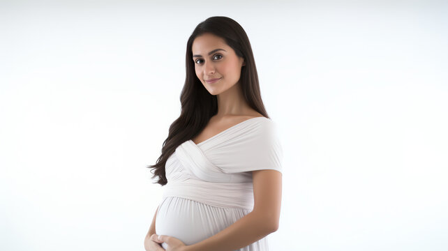 pregnant woman isolated on a stark white background