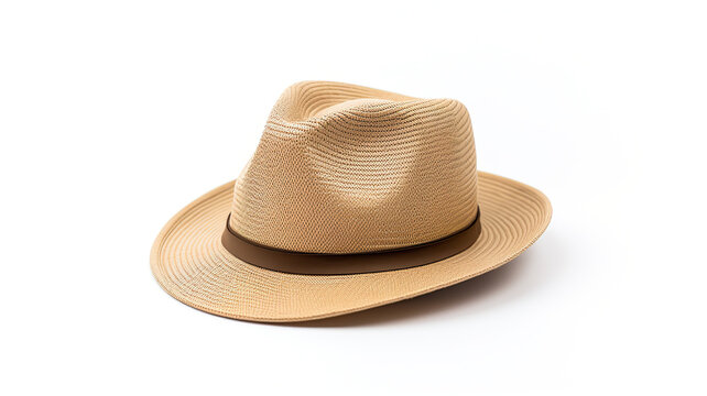 Man wearing a straw hat isolated on a stark white background