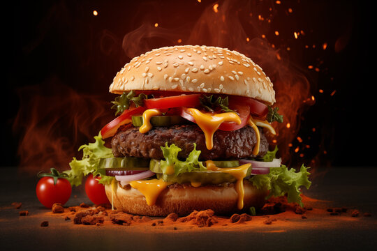 A burger burns bright, defying darkness