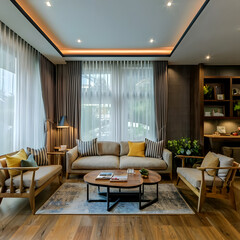 Fototapeta na wymiar 3d render of a contemporary living room interior