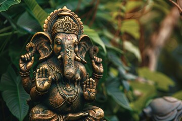 Ganesh Hinduism deity sculpture in bronze symbolizing obstacle removal and spiritual iconography
