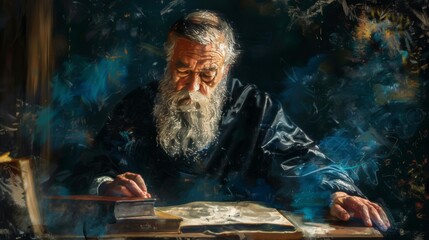 Galileo oil painting portrays historical portrait of astronomer with philosophical beard