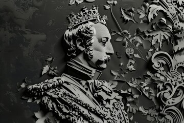 Fototapeta na wymiar Monarch Friedrich II historical portrait with crown in baroque style
