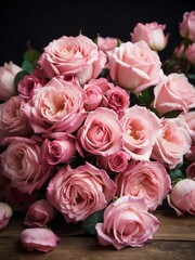 Bouquet of pink roses flowers detailed texture background for wedding, debut or any occassion like graduation or prom from Generative AI