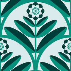 abstract flower seamless pattern in green colors floral motif traditional art deco fan pattern for fabric home wear carpets background surface design packaging vector illustration