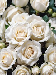 Bouquet of white roses flowers detailed texture background for wedding, debut or any occassion like graduation or prom from Generative AI