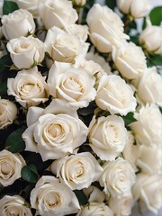 Bouquet of white roses flowers detailed texture background for wedding, debut or any occassion like graduation or prom from Generative AI