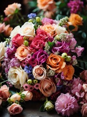 Colorful bouquet of flowers detailed texture background for wedding, debut or any occassion like graduation or prom from Generative AI