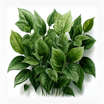 green leaves With White background, Fresh green citrus leaves on white background, plant on a transparent background, Generative Ai 