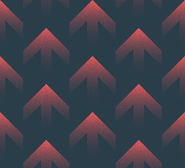 Up Red Arrows Movement Seamless Pattern Trend Vector Business And Finance Abstract Background. Halftone Abstraction for Dynamic Digital Presentations, Commerce, Growth Concepts. Dotwork Wallpaper - 744446712