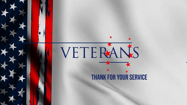  Thank you veterans day animation with five stars and gray background. Thank you Veterans for your service. 4k