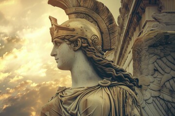 Athena the goddess of strategy and wisdom captured in an epic Greek statue sculpture - obrazy, fototapety, plakaty