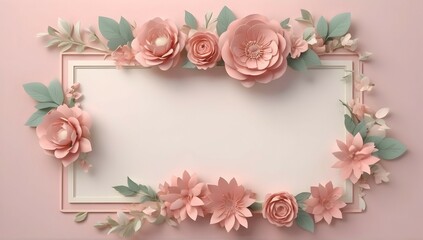Fototapeta na wymiar greeting card decorated floral frame high resolution with minimal border 3D Design