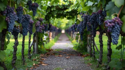 Gorgeous rows of grapes plants during the summer