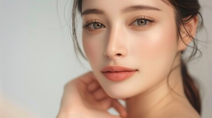 Fototapeta premium Portrait of a Woman with Innocent Beauty and Natural Makeu