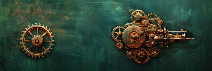 Mechanical engineering concept with gears and sprockets - obrazy, fototapety, plakaty