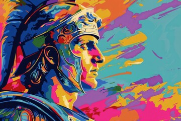Alexander the Great Macedonian Conqueror depicted in vibrant pop art portrait showcasing history and warrior leadership