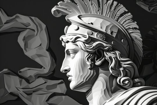 Alexander the Great Macedonian Conqueror depicted as historical leader, king, and warrior in a monochrome sculpture bust