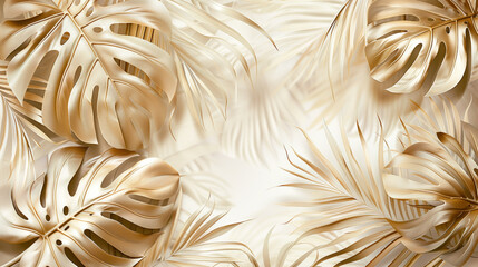 Elegantly arranged beige palm leaves with a luxurious golden sheen.