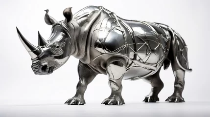 Zelfklevend Fotobehang rhino sculpture on isolated white  © HotiGrapher