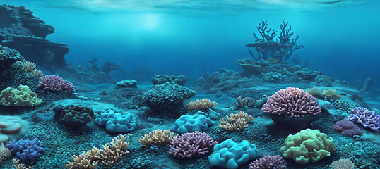 Fototapeta na wymiar An underwater kingdom with coral reefs . AI Generated