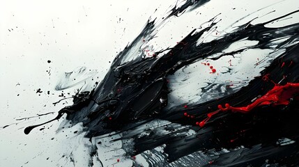 Abstract Black and Red Paint Splatter on White Ai generated