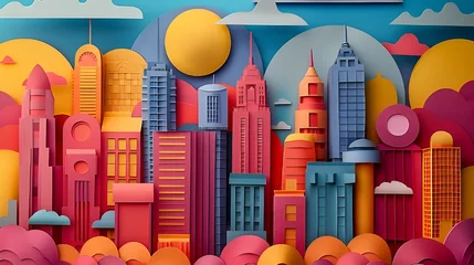 Türaufkleber Abstract Paper Cut Cityscape with Vibrant Colors Ai generated © DigitalNomadPN