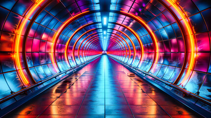 The dynamic motion of a modern tunnel, where architecture and light guide the journey through urban transportation networks - obrazy, fototapety, plakaty