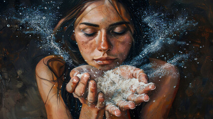 Woman with sand in hands.