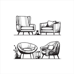 silhouettes of sofa isolated on white background