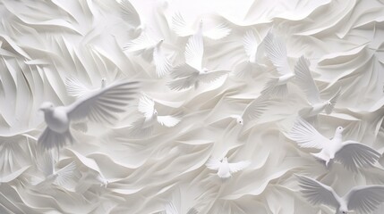 white doves on a white background - obrazy, fototapety, plakaty