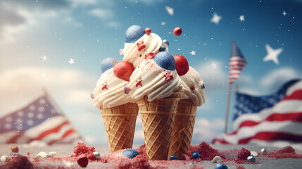 Happy Labor Day. Treats of independence day 4th July, Treats of independence day. 4th of July background with ice-cream, Generative Ai 