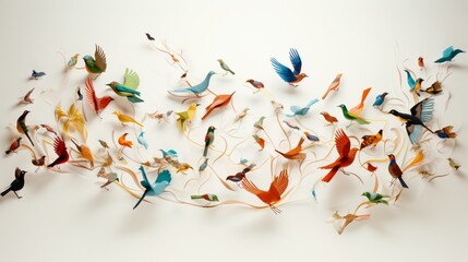 background with colorful birds on white