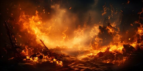 Engulfed in Destruction: Intense Flames Ignite Material, Casting a Radiant Glow. Concept Fire In Action, Destructive Force, Burning Bright, Flaming Beauty
