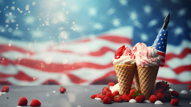 Happy Labor Day. Treats of independence day 4th July, Treats of independence day. 4th of July background with ice-cream, Generative Ai 