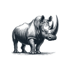 The Rhinoceros. Black white vector illustration.