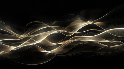 The abstract gold wavy shapes on black background AI Image Generative.