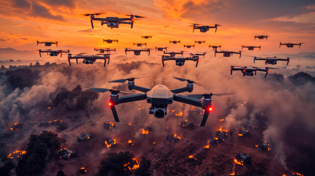 A squadron of FPV drones over the battlefield.